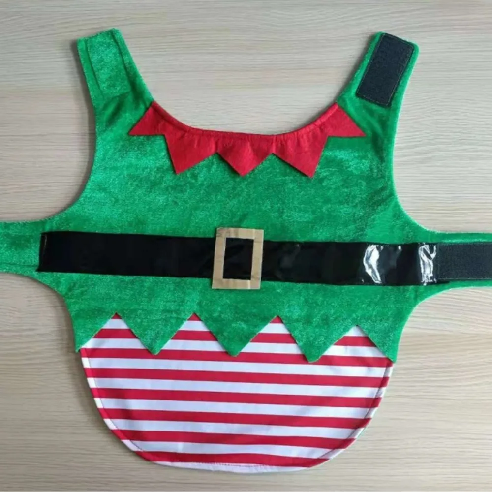 Pet Costumes Green Elf Pet Cosplay Costumes Comfortable Christmas Dog Clothes Winter Warm Puppy Striped Vest Coat for Pet Accessories