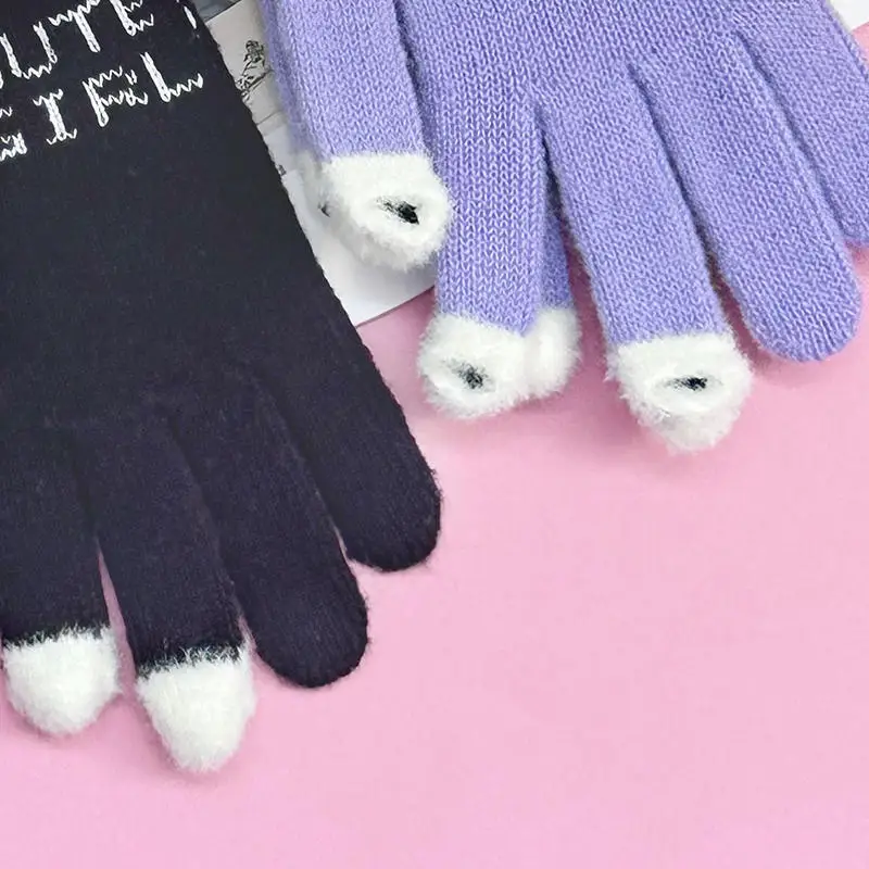 Open Finger Gloves Winter Warm Soft Women Gloves Girls Cute Panda Fingertip Touch Screen Gloves Warm Outdoor Knitted Gloves