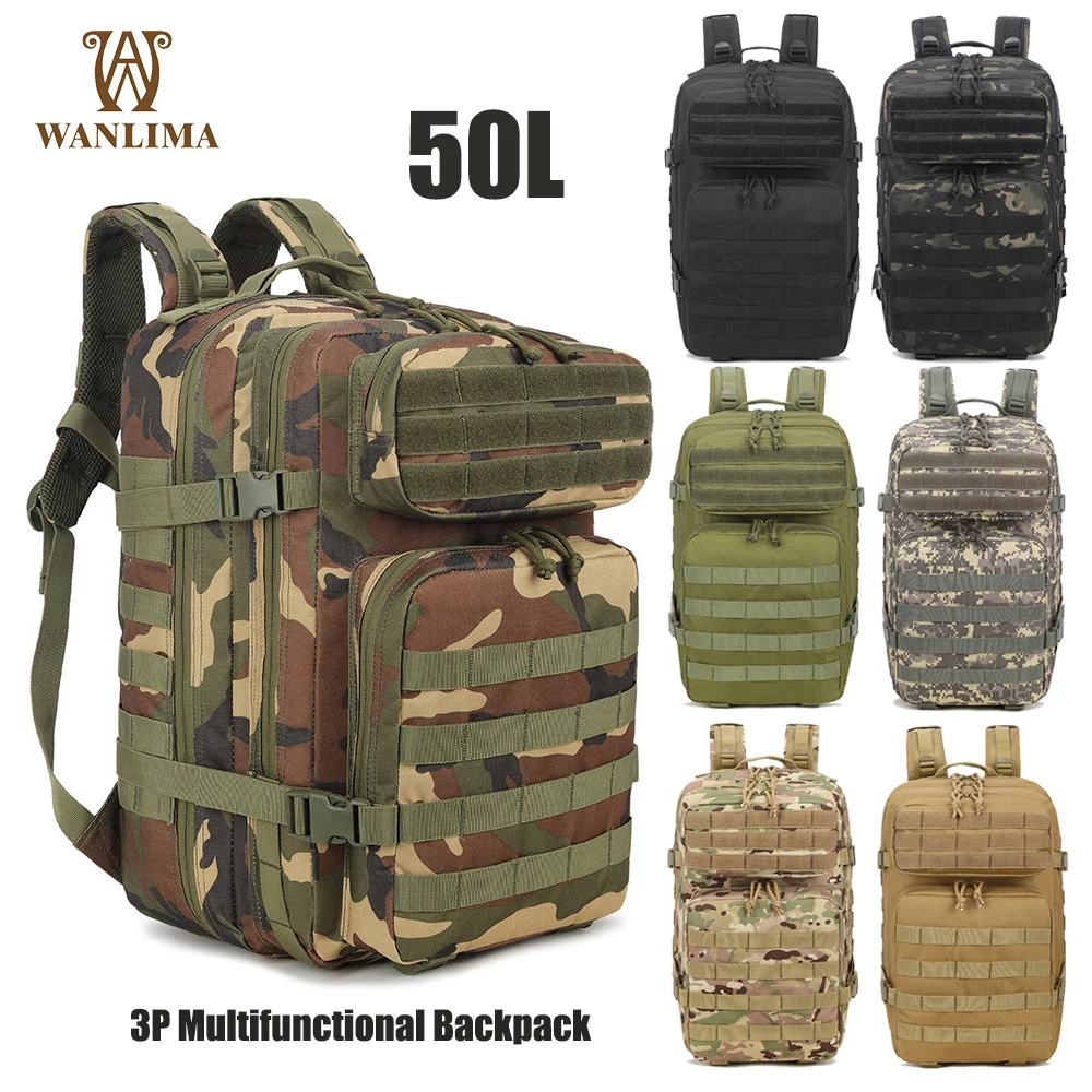 

Wanlima Tactical Military Backpack 50L 3P 600D Large Capacity Multifunctional Outdoor Backpacks Camouflage Sports Shoulder Bag