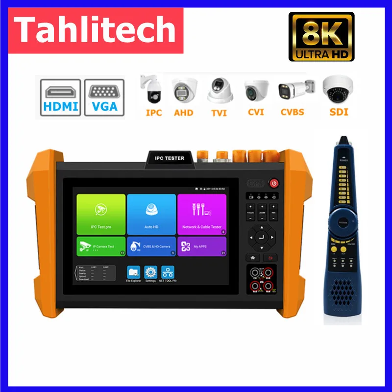 

7-inch 8K H.265 CCTV IPC Tester VGA Input HDMI input/Output 4K Color Bar Generator Network Tool Power Outpu TDR Cable Tester