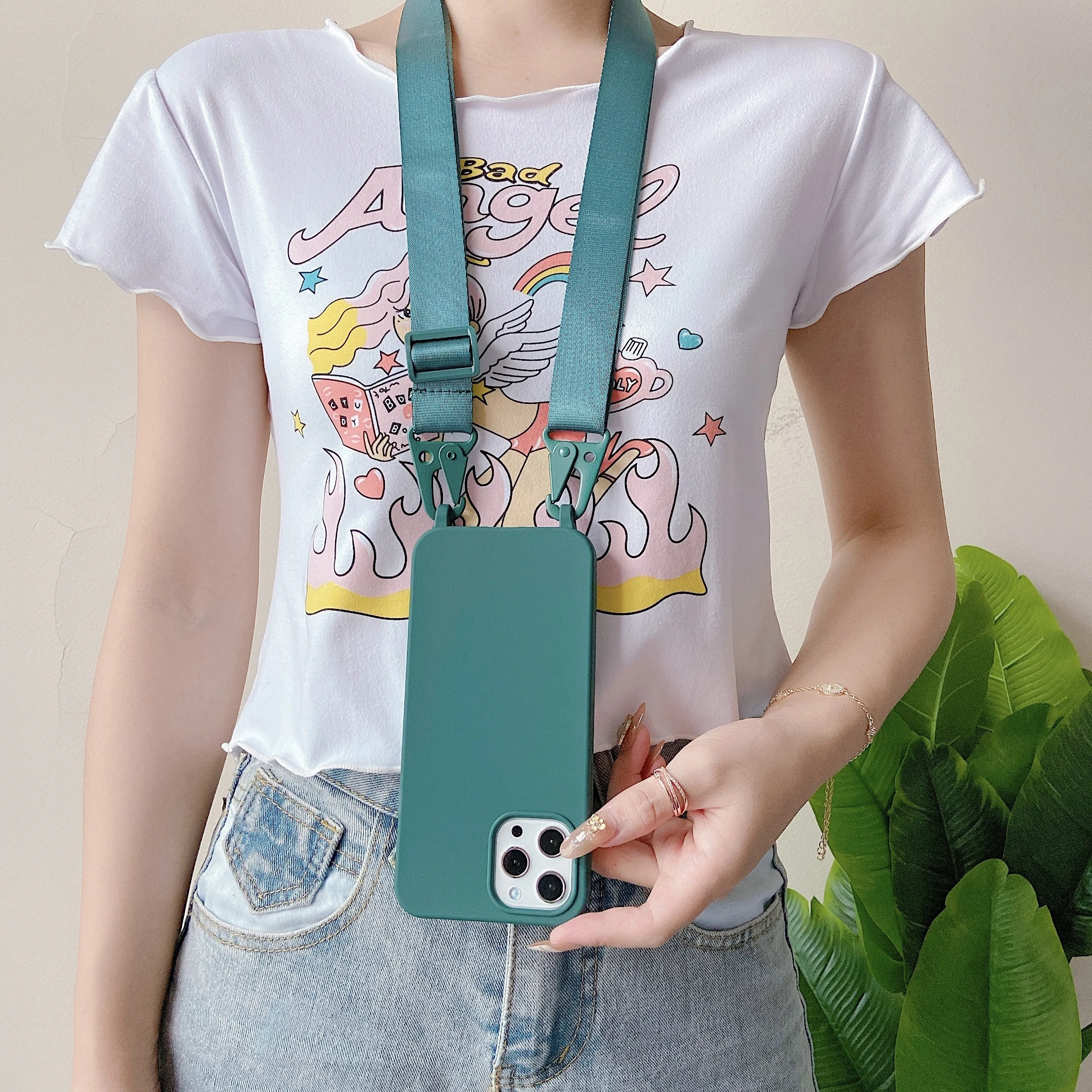 Crossbody Lanyard Cord Soft Silicone Phone Case For iPhone 16 17 15 11 12 14 Pro Max 13 XR X 7 8 Plus Matte Necklace Strap Cover 5