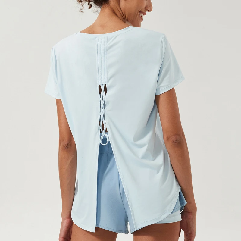 Women Short Sleeve Sports Running T-Shirt Fashion Round Neck Split Hem Soft Gym Yoga Shirt Female Breathable Workout Blouse sports t shirt yoga top yoga shirt sports shirt
