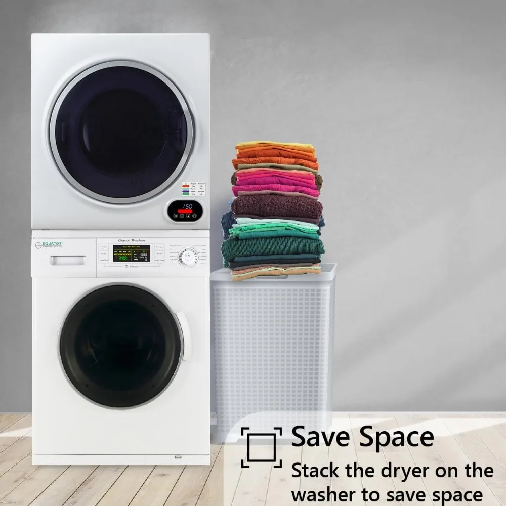 Basic Stackable 13 lbs Washer + Vented Sensor Dryer 3.5cf 110V, Automatic, Compact Washing Machine, 120 Volts 3