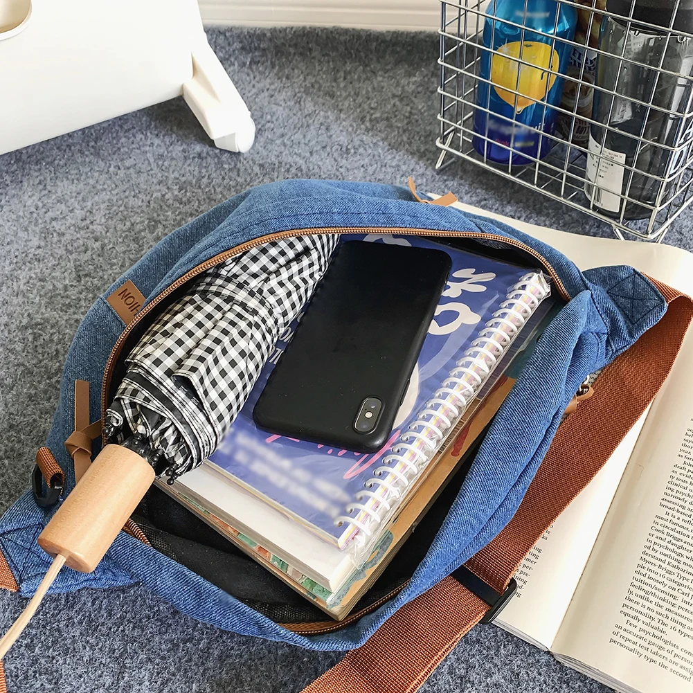 Men Women Denim Fanny Pack Harajuku Casual Chest Bags Large Capacity Adjustable Shoulder Straps Solid Color Female Waist Bag