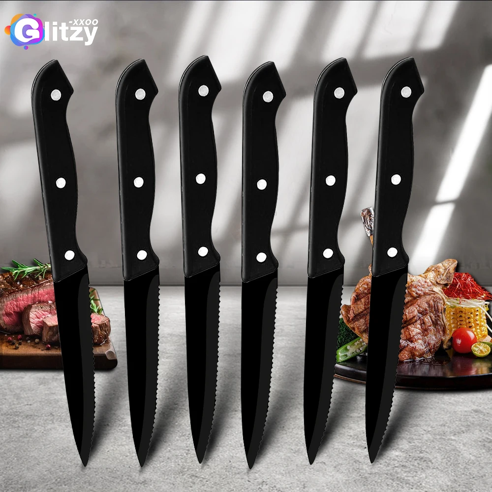 Steak Knife Set Full Tang Serrated Beef Cleaver Stainless Steel Bread Knife Multipurpose Restaurant Cutlery Table Dinner Knifes