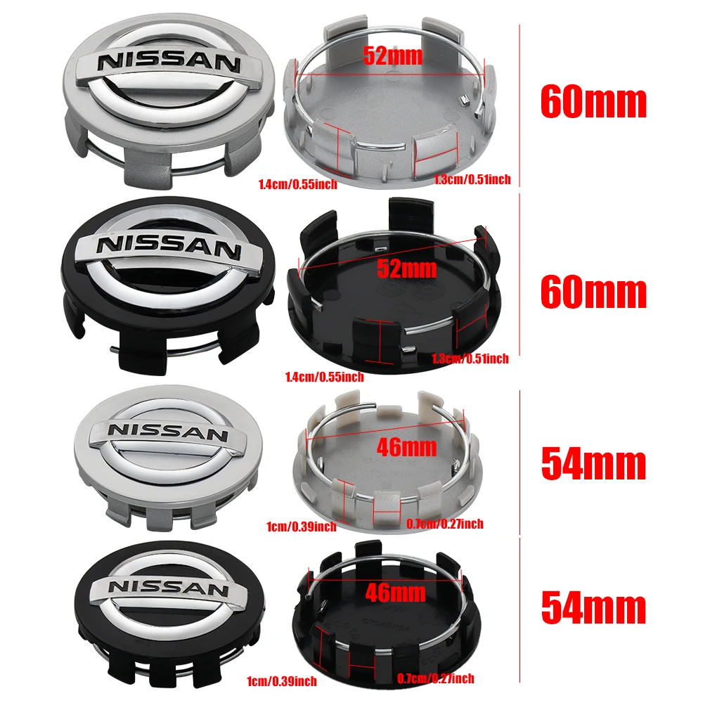 4Pcs 54/60mm Car Wheel Center Hub Caps Rims Cover For Nissan X-trail Qashqai Note Juke Sentra Patrol Leaf Tiida Accessories car wheel hub covers