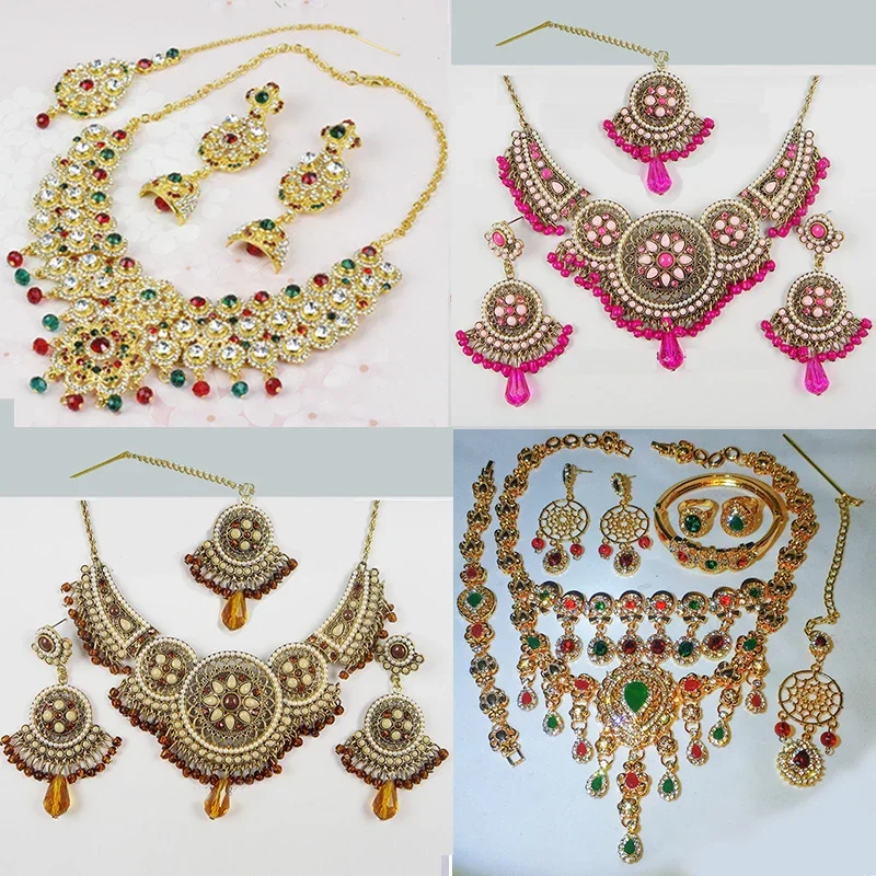 Indische Schmuck Sets für Frauen Bühne Leistung Indien Kostüm Halskette Festival Zubehör Hochzeit Braut Schmuck Set