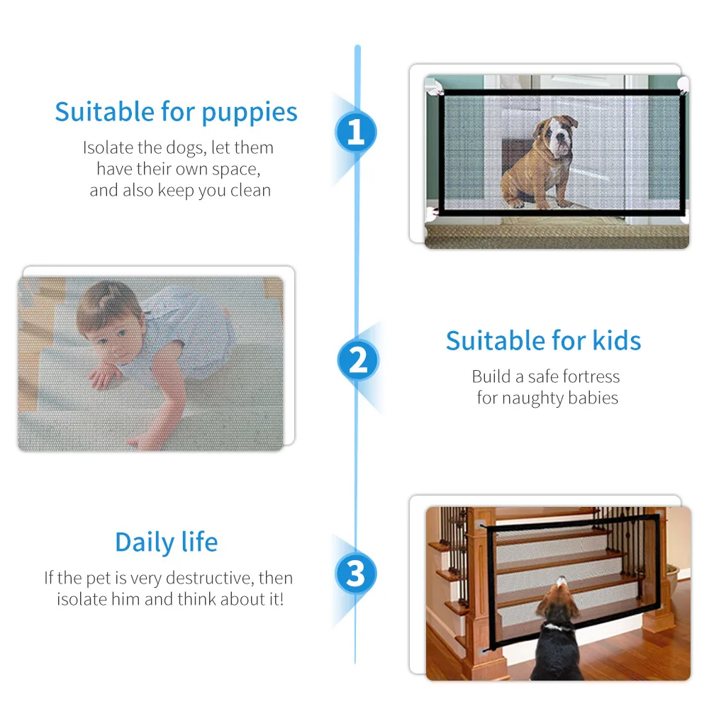 Dog Safety Gate Pet Safe Mesh Fence Portable Folding Baby Safety Gate 180*72CM/ 110*72CM