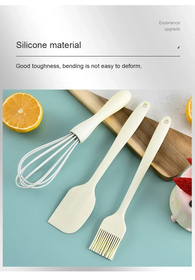 Description Picture 4 of item3 Pieces Baking Set Food Grade Silicone Heat Resistant Cream Scraper Egg Beater Grease Brush Kitchen Cake Baking Tools