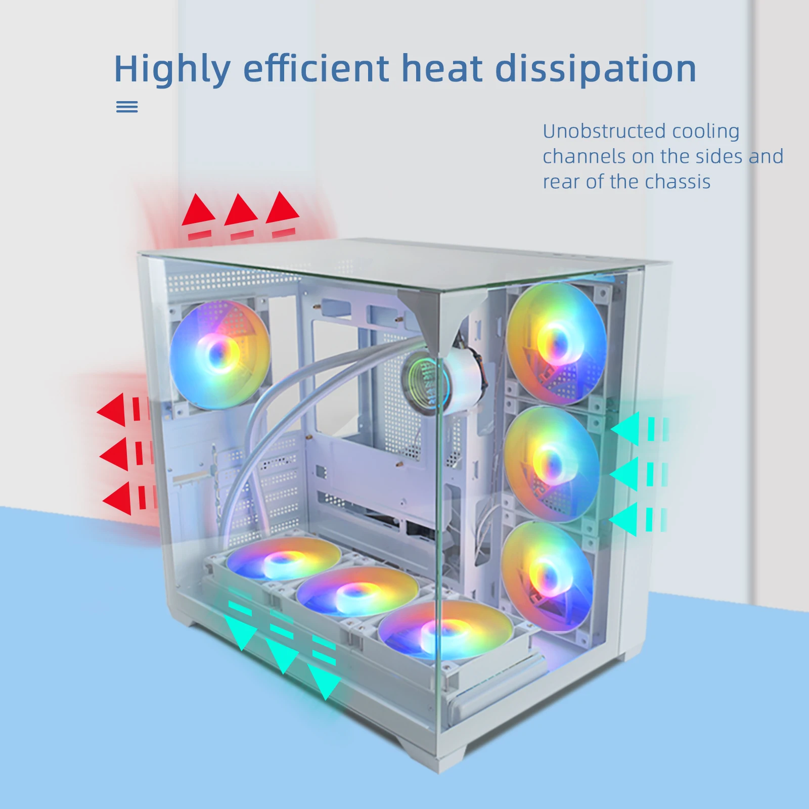 MANMU 2024 White PC Case Seaview Room Gaming Computer Desktop M-ATX Motherboard Support 360 Water-cooled 4090 Graphics Card