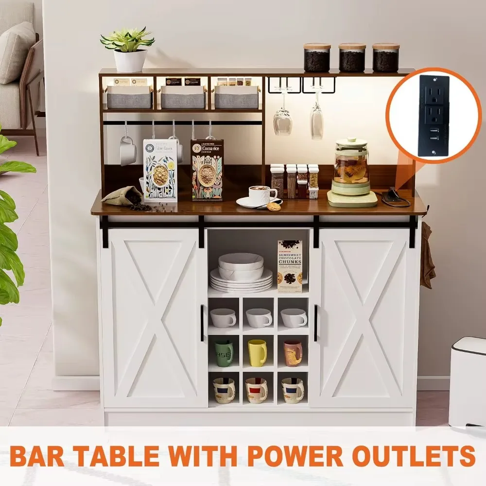 Coffee Bar Cabinet with Adjustable 20-Color LED Lights 4