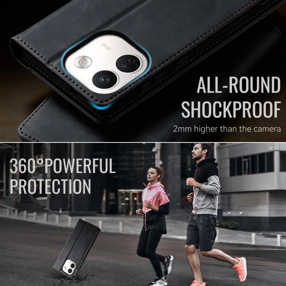 Premium Pu Leather Wallet Phone Case with Card Slots & Shockproof Protection