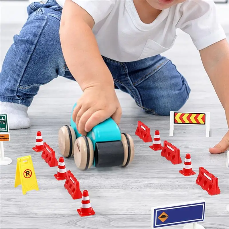 24Pcs Kids Traffic Roadblock Road Parking Cone Traffic Road Signs Playset Roadblocks Toys Plastic Warning Signs