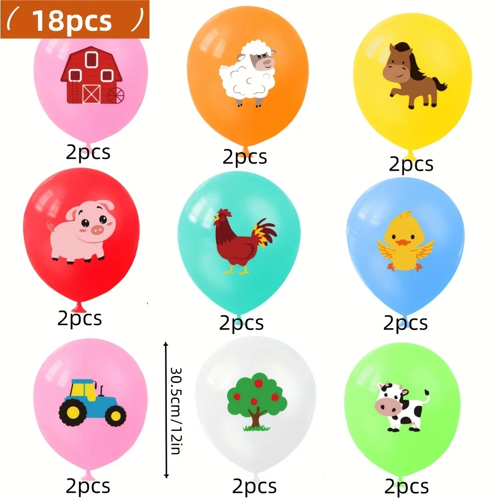 Set di 18 Palloncini da 12 Pollici a Tema Animali della Fattoria, Palloncini in Lattice a Forma di Maiale, Mucca, Pecora, Trattore, Decorazioni per Feste a Tema Fattoria per Bambini - immagine 3