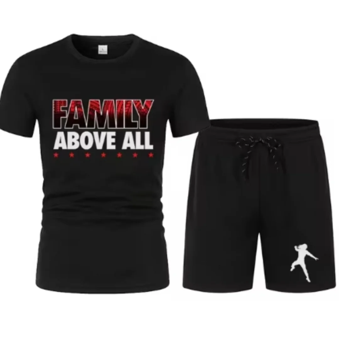Men's Black Roman Reigns Levels Above T-Shirt Shorts Set Summer Short Sleeve Man Overiszed Suits 2024 New Fashion Clothing Sets 4