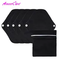 5 Pcs Black Smoothie Cotton Reusable Menstrual Pads Reusable Sanitary, Bamboo Cloth Pads For Heavy Flow Large Sanitary Pads Set 1