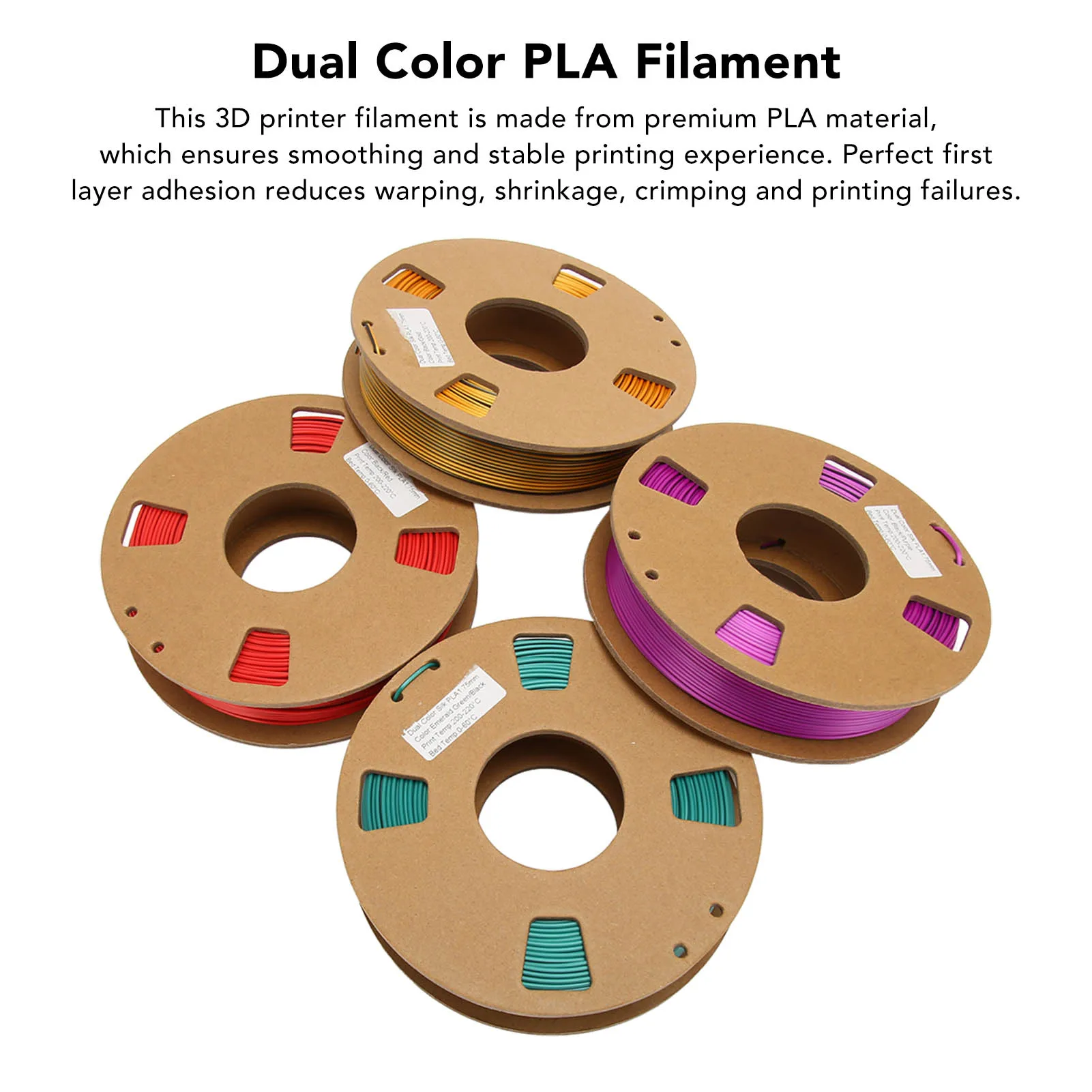 250g X 4Pcs D Printer Filament Dual Color 1.75mm 8.8oz Net Weight 200 to 220 Celsius PLA Filament for 3D Refilling Replacement