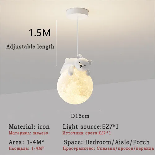 Nordic Cute Bear Rabbit LED Pendant Light for Child Bedroom Bedside