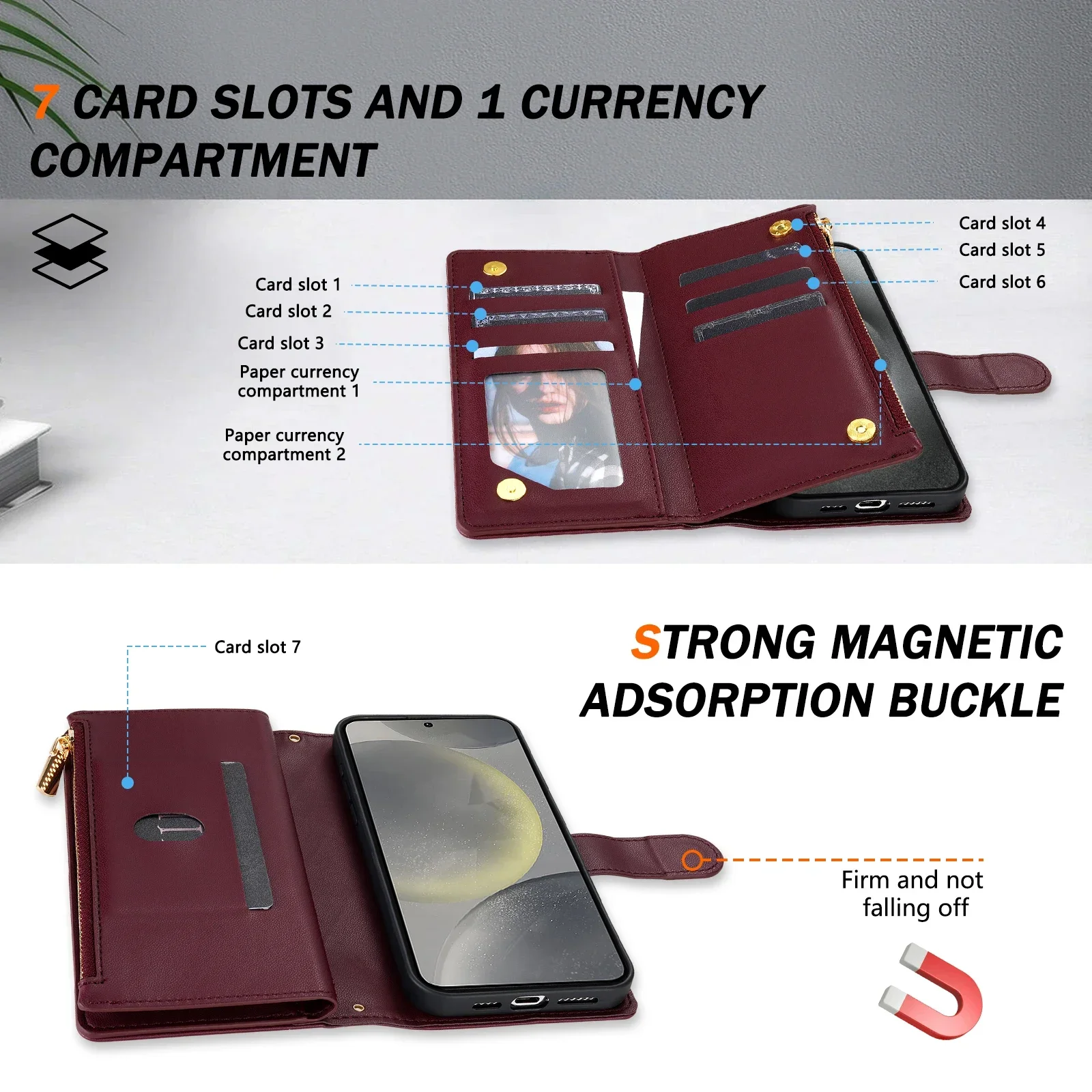 Premium Crossbody Leather Case with Zippered Card Wallet Cover