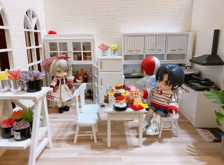 

5pcs set Obitsu11 Mini furniture 1:12 dollhouse miniature mini simulation dinning table chai