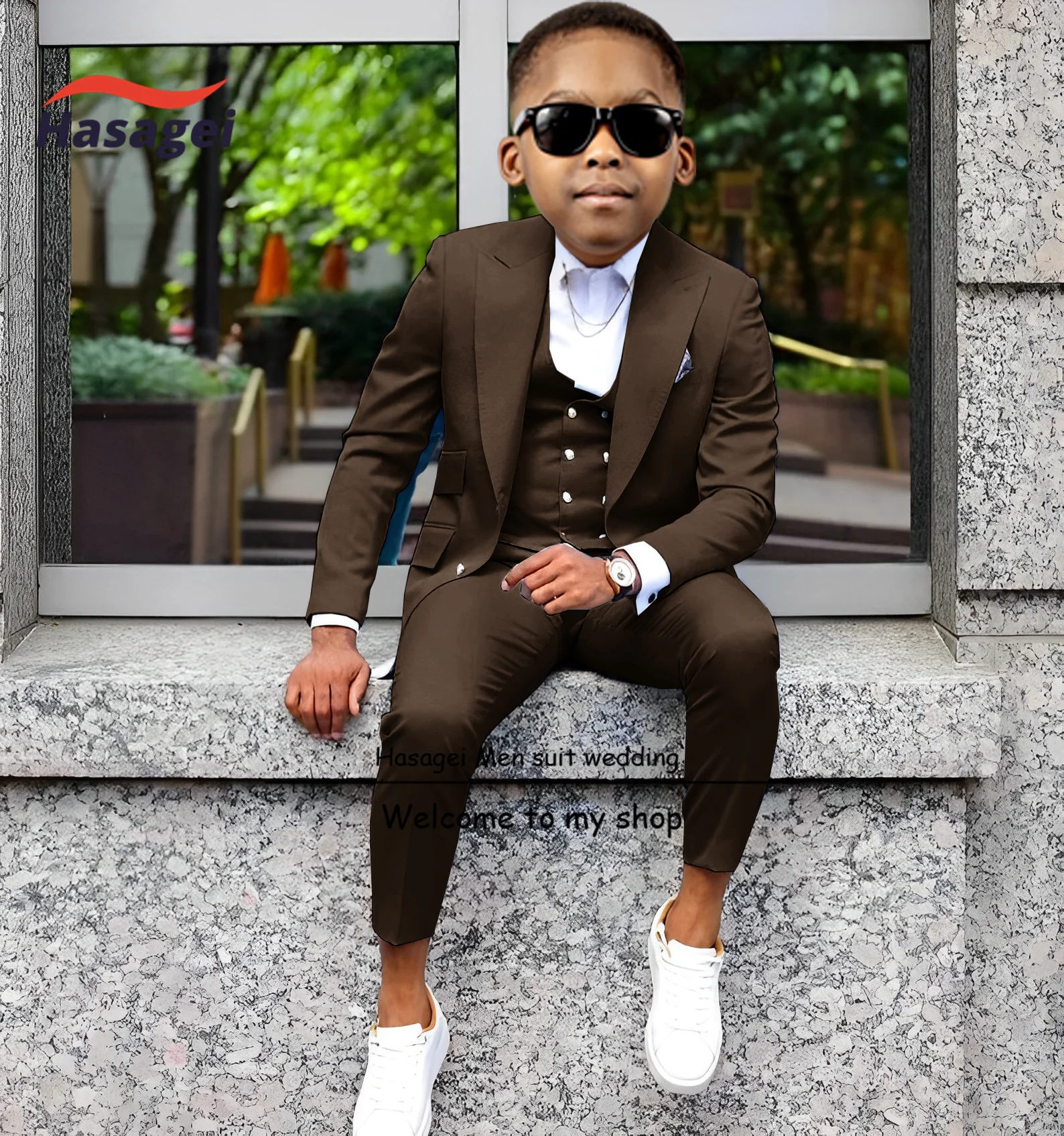 Wedding Tuxedos for Boys Jacket Vest Pants 3 Pcs