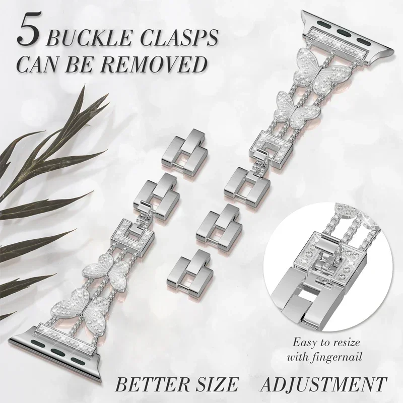 Elegant Stainless Steel Butterfly Diamond Watch Bracelet