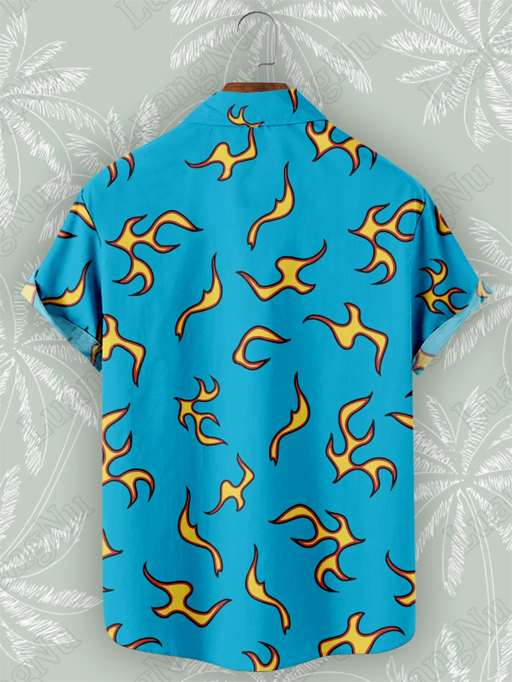 【Blue flame Fire pattern】ハワイ限定　L/S Tシャツ Blue flame Fire pattern】ハワイ限定 L/S Tシャツ