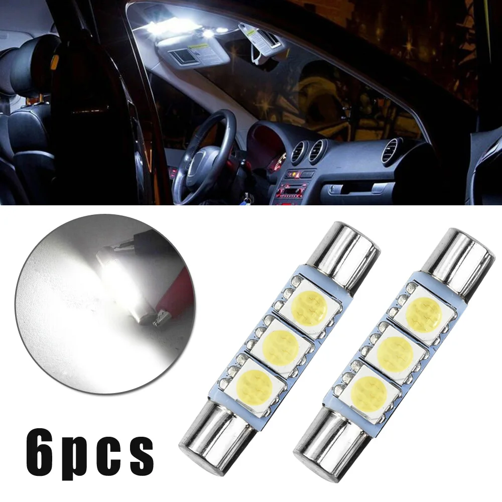 

6pcs Auto Interior For Sun Visor Vanity Mirror Lights DC 12V 5500 ~ 6000K 5050 3-SMD Reading White LED Light Bulbs