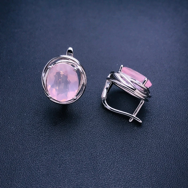CSJ Elegant Natural Rose Quartz Earring 925 Silver Sterling Gemstone 10*12mm 8ct Fine Jewelry for Women Party Christmas Gift 5
