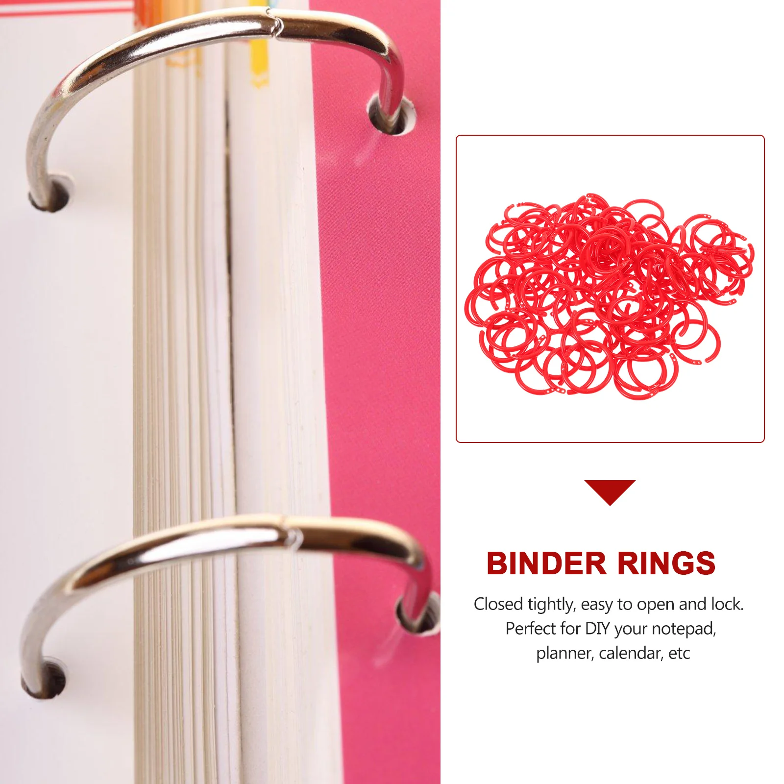 100Pcs Plastic Book Ring Binder Clips Leaf Rings For Flash Cards Photo Albums Scrapbooks Office Binding Supplies Red Color