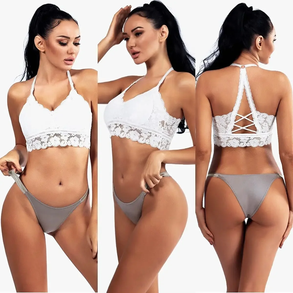 Lace Underwear for Women Ice Silk Seamless Panties No Show Panties Mid  Waist Underwear Bikini 1 Pack 