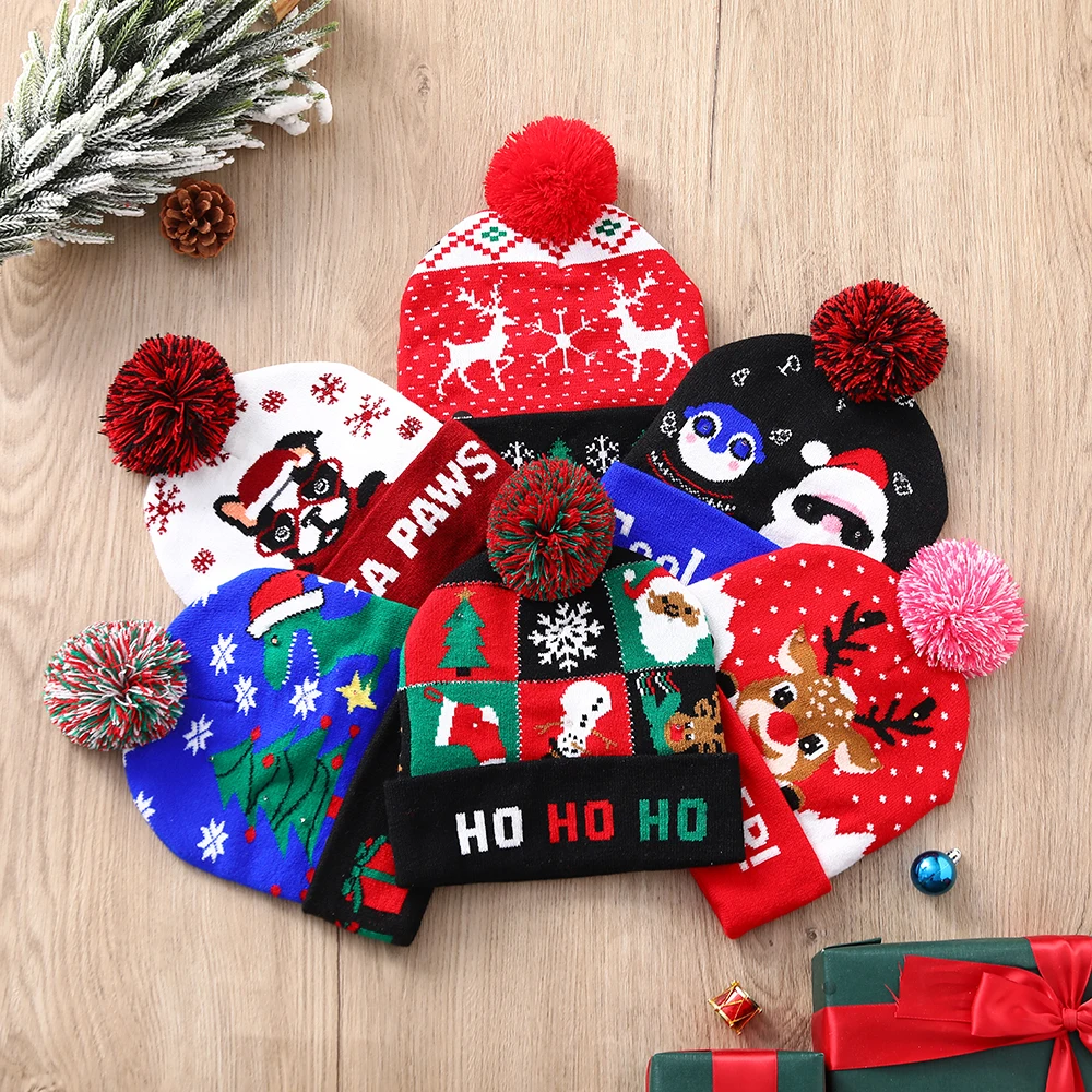 LED Christmas Hat Sweater Knitted Beanie Christmas Light Up Knitted Hat Gift for Kids Xmas New Year Decorations