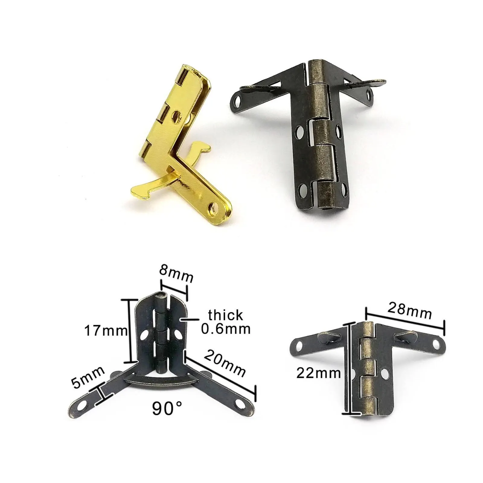 Brass Hinges 12pc Support Spring L Shape 90 Degree Golden Antique Bronze for Jewelry Display Chest Wood Case Watch Box