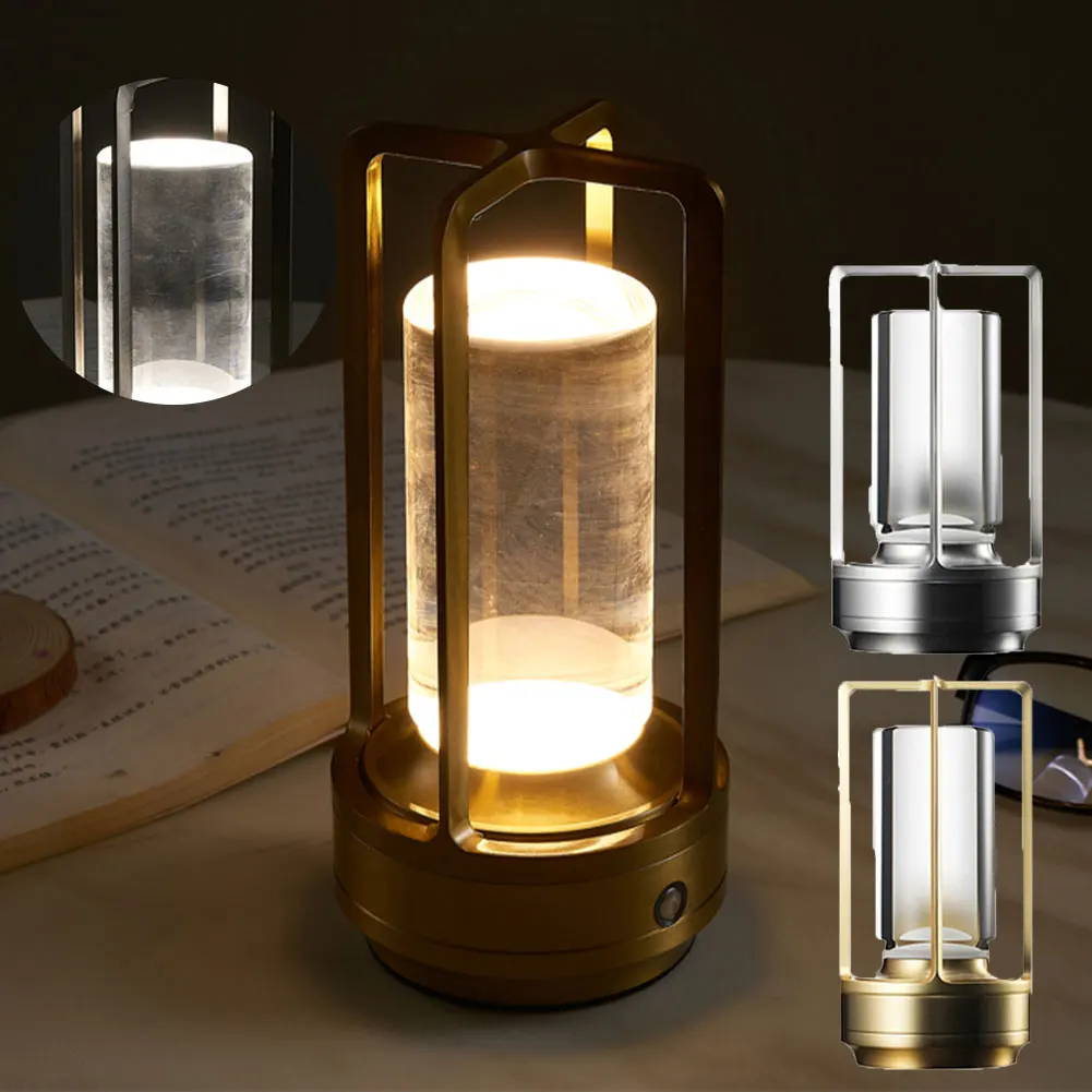 LED Cordless Table Lamp Retro Bar Retro Metal Desk Lamps Rechargeable Touch Dimming Night Light Restaurant Bedroom Home Decor