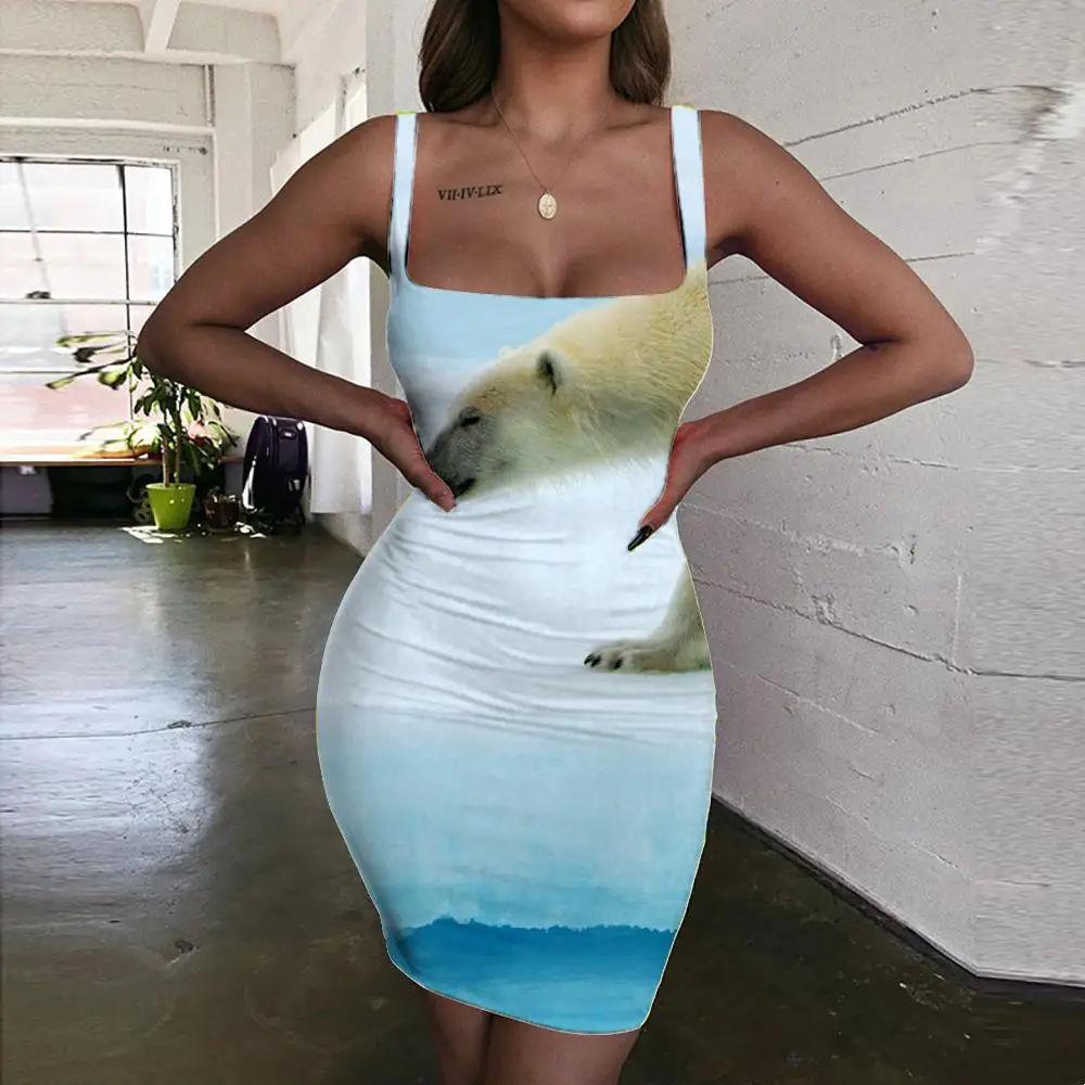 

KYKU Brand Polar Bear Dress Women Animal Ladies Dresses Cute Sundress Water 3d Print Hip Hop Bodycon Dress Womens Clothing
