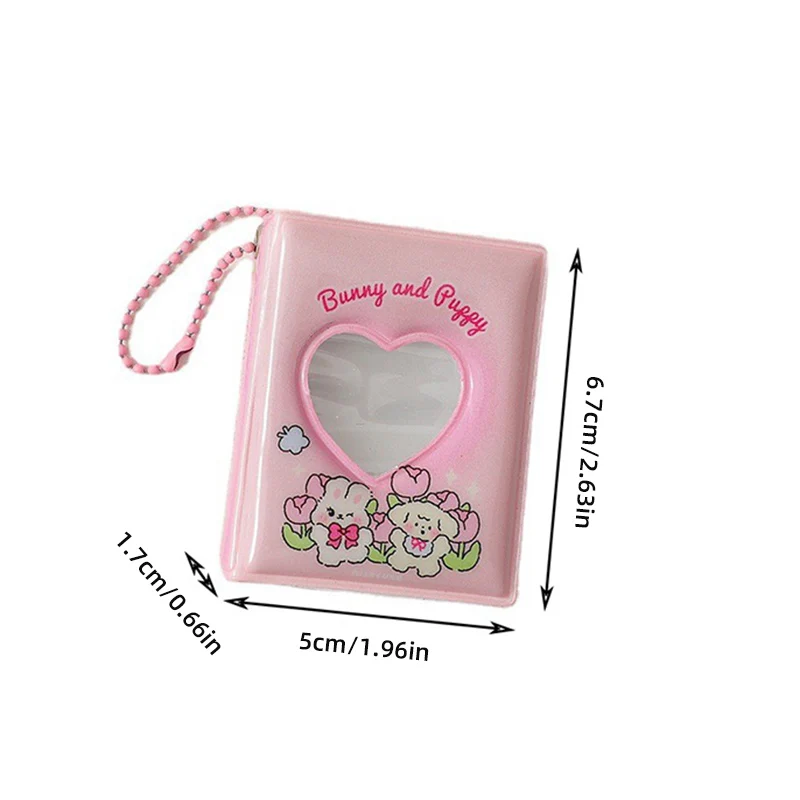 Mini Photo Album Keychain 3 Inch 16 Pockets For Small Photos Collectible Book Cartoon-Themed With Bear Rabbit Durable