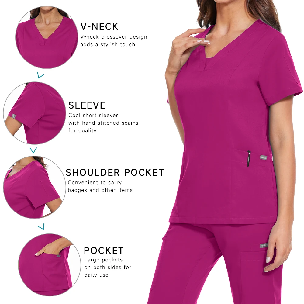 Operating Room Medical Uniform Set Short Sleeve Nurse Nursing Accessories Tops Pants Elastic Scrubs Suit