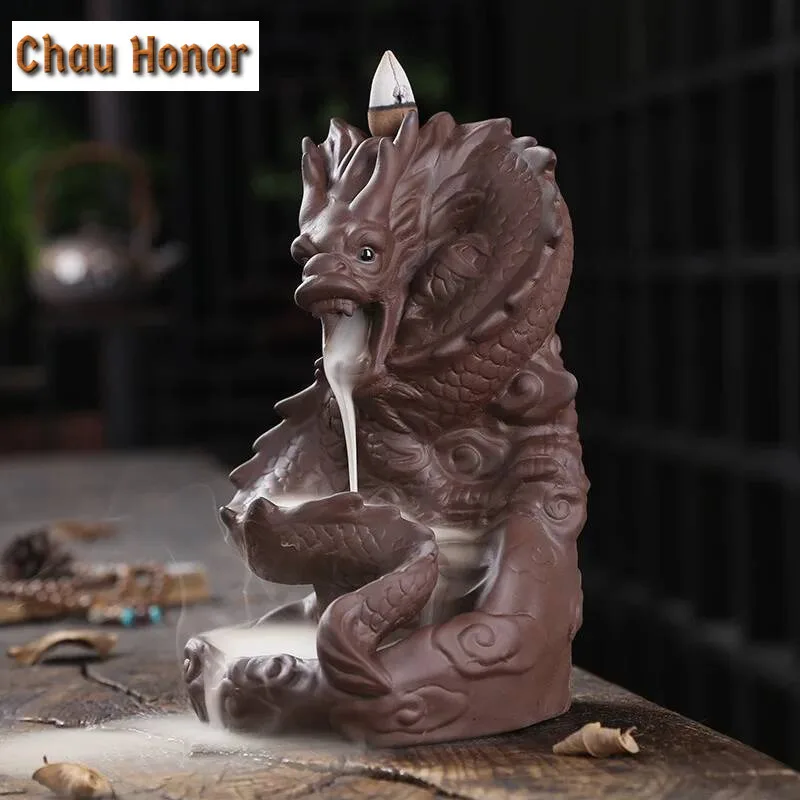 Large Yixing Clay Dragon Smoke Backflow Incense Burner Tea Ceremony Decoration Creative Incense Burner Dragon Home Living Decor