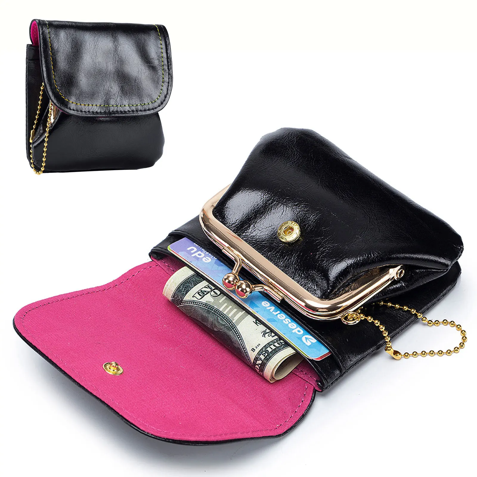 

Genuine Leather Coin Purse Women Portable Cowhide Change Purse Metal Hasp Card Holder Wallet Retro Unisex Small Clutch Bag