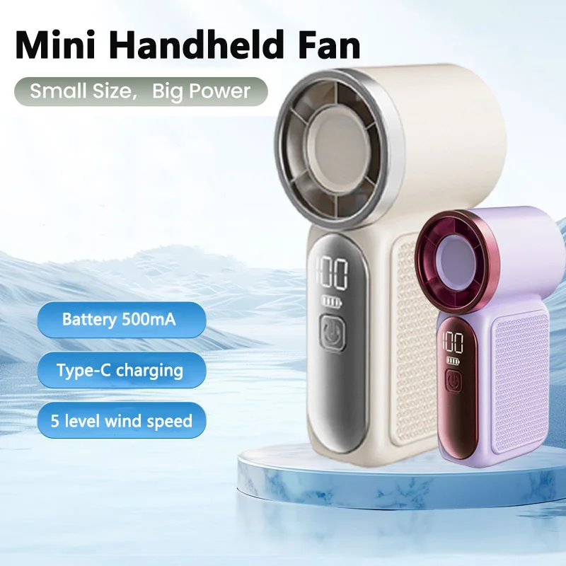 Ultra-Compact Portable Handheld Fan - 5-Speed Adjustable, Type-C Rechargeable for Home & Office Cooling
