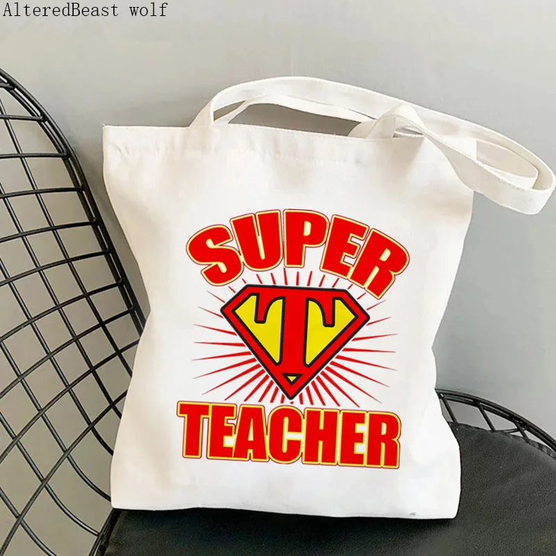 Teacher Supplies Shopper Bag African American Teacher Kawaii Bag Harajuku Shopping Canvas Bag Girl Tote Shoulder Lady Gift Bag