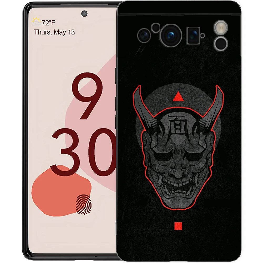 Elegant Japan Ghost Face Samurai Shockproof TPU Phone Case - Black Cover