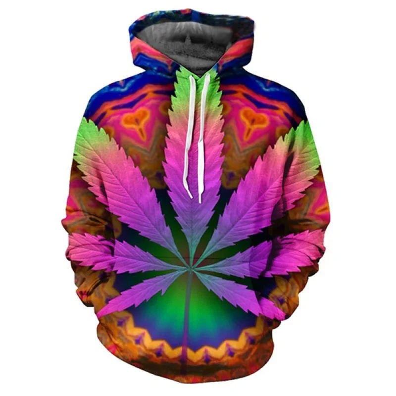 Sudadera con capucha con estampado 3D de hojas de malezas para hombre, sudadera informal de manga larga con patrón de plantas coloridas, sudadera holgada unisex, jersey de calle