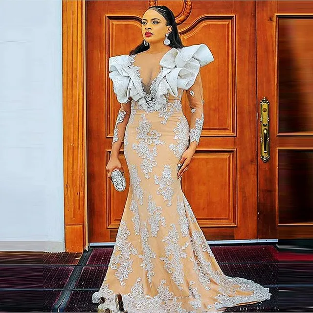 Toyin Sheer Neck Long Sleeves Mermaid Dress - Image 2