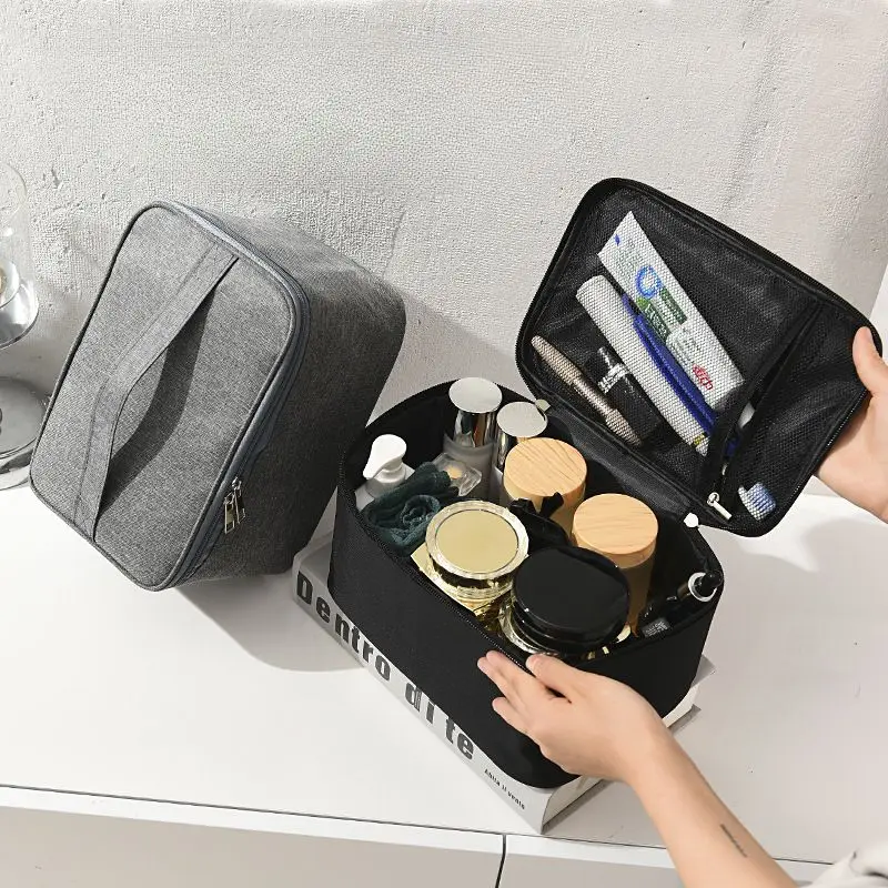 Toiletry Bag Square Business Travel Double-layer Large Capacity Makeup Oxford Cloth Storage Portable Handbag
