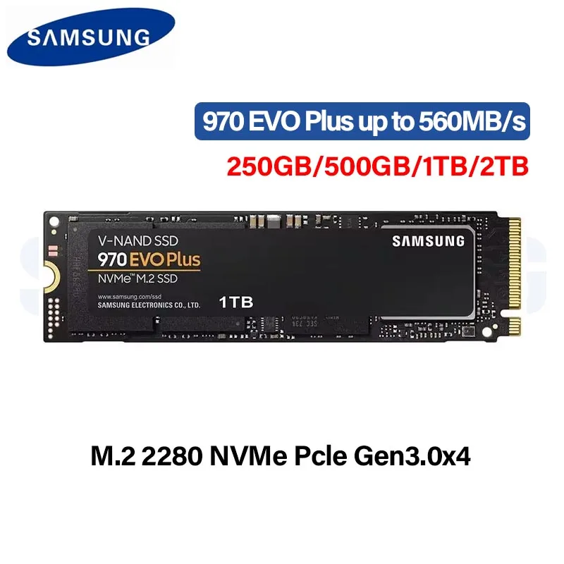 Samsung 970 EVO Plus SSD 250GB 500GB 1TB 2TB MLC NVMe Hard Drive HDD Hard Disk M.2 2280 Internal Solid State Drive for Laptop PC