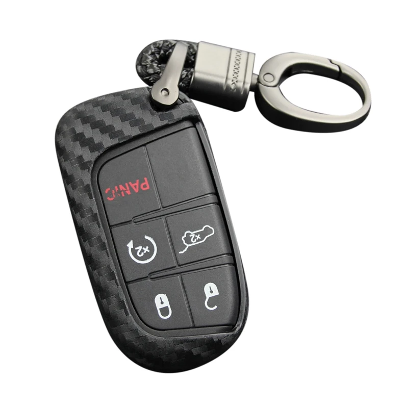 

Car Carbon Fiber Smart Key Case Fob Cover Keychain Holder for Jeep Grand Cherokee Compass Dodge Durango Journey Charger