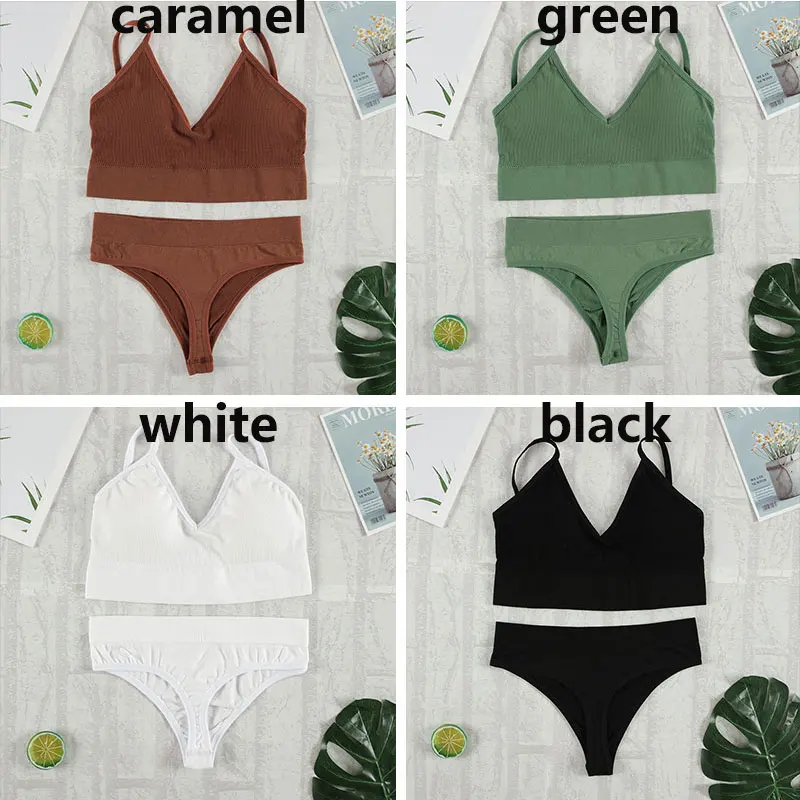 

CHRLEISURE Four-piece Package Bra Set Underwear Set Women Panties Sexy G-String Seamless Bralette Female Lingerie Soft Tank Crop