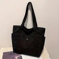 Stylish Large Capacity Canvas Tote Bag - Zipper Closure Durable Shoulder Straps Perfect for Commuting, College and Book Carrying - Image 4