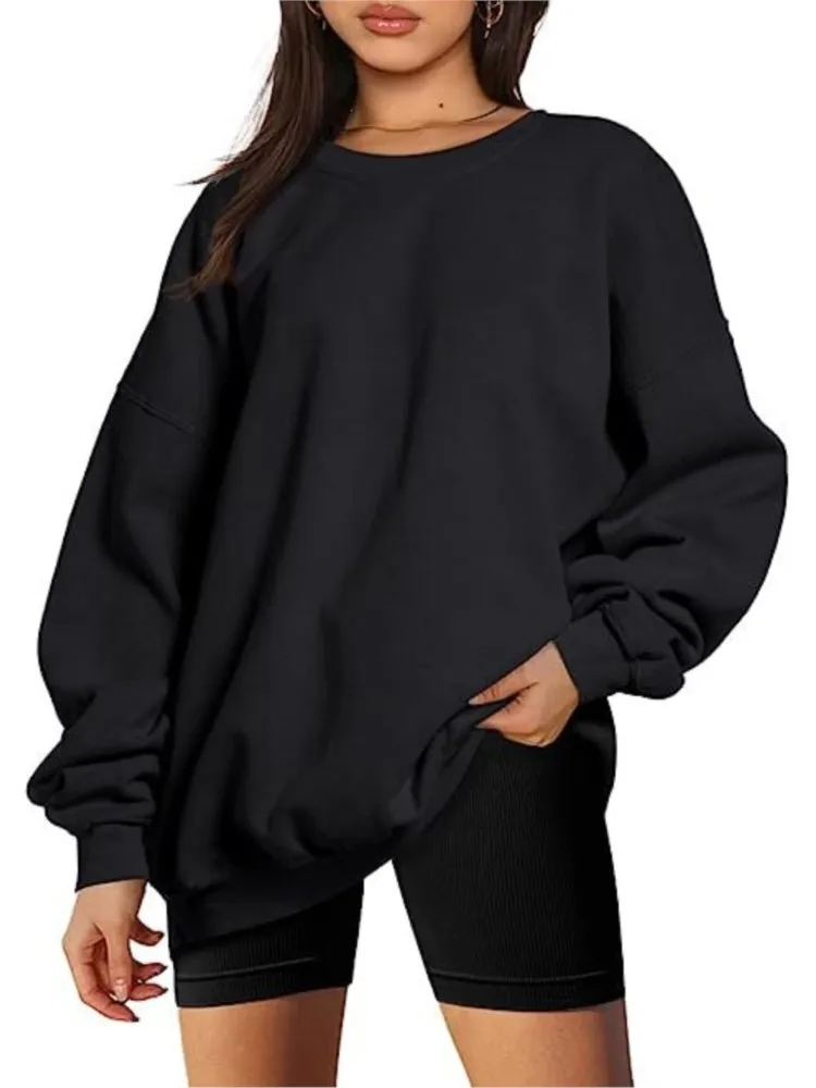 Women's Sweatshirts 2024 Spring Autumn Solid Color Long Sleeve O-Neck Fashion Casual Loose Vintage Commuting Lady Pullover Tops